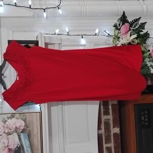 Red dress with detailed neckline